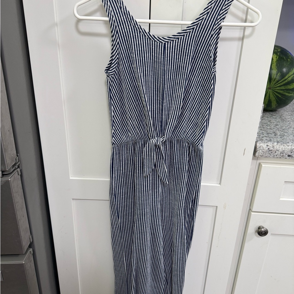 Striped Navy and White Tie-Waist Romper